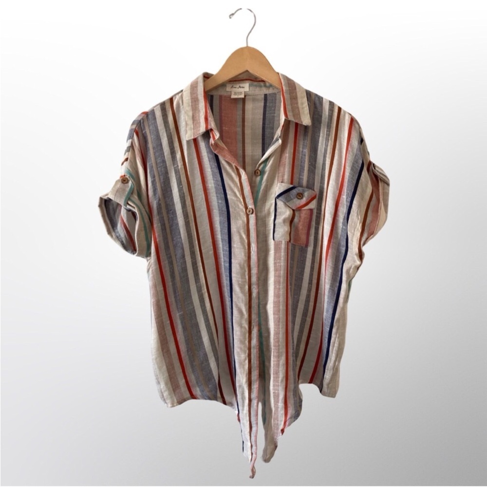Love Notes Button Down Tie Up Shirt | Size L | Boho Cotton Rayon